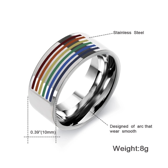 REDUCED Stainless Steel Wide Unisex Pride Ring S 8 - Picture 6 of 6